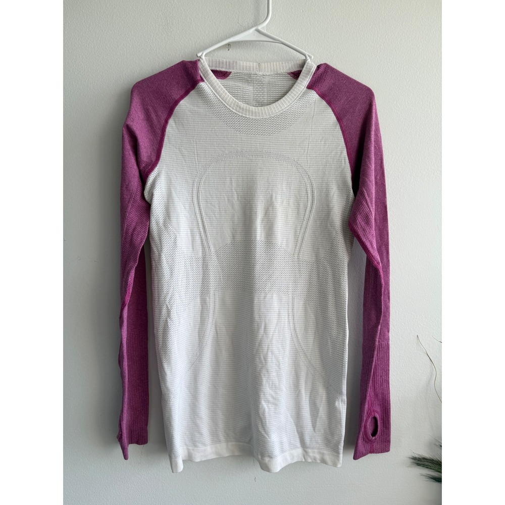 Lululemon Swiftly Tech Long Sleeve White Berry Purple Size 6 Activewear‎ Top